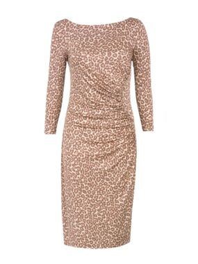 LK Bennett Silk Wilder Leopard Animal Print Ruched Dress Rose 12